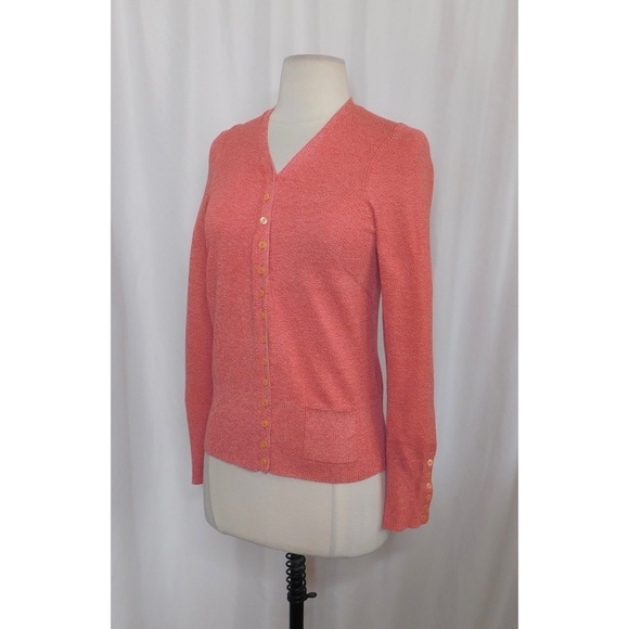 Anthropologie HWR Pink Red Heathered Cardigan Sweater Buttons Pocket Medium - Picture 4 of 10